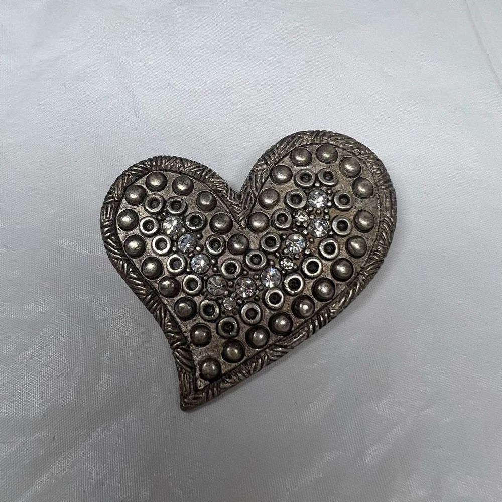 Chico’s x American Heart Association 2007 Crystal Heart Brooch Silver Tone